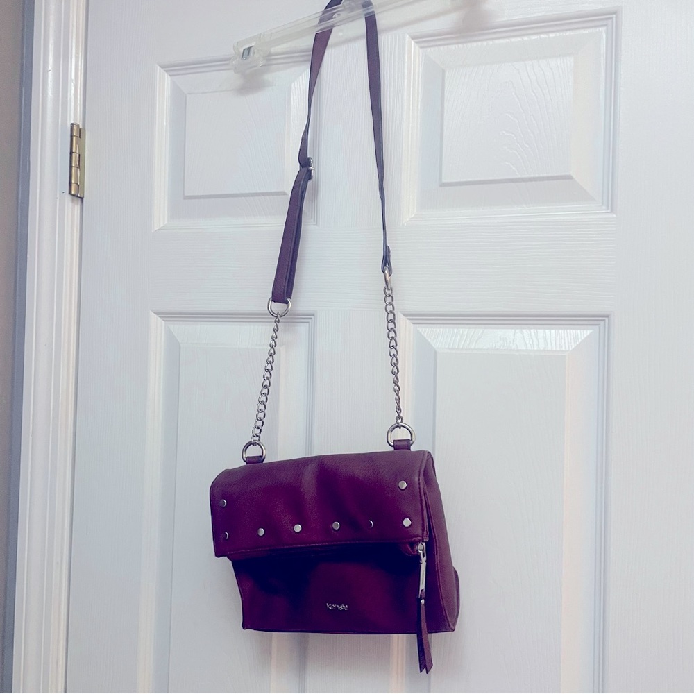 Kenzie studded Purse purple with many pockets, compartments, and stylish chain - Picture 3 of 13